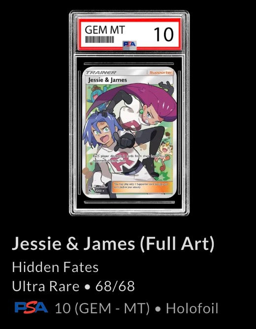 Pokemon Jessie & James 68/68 : Hidden Fates Ultra Rare - PSA 10